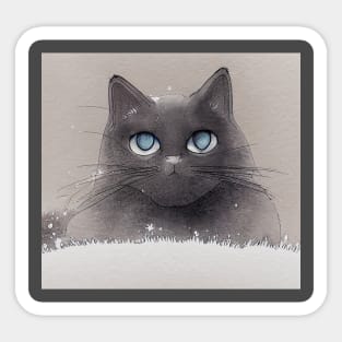 Blue Eyed Gray Cat in Snow Sticker